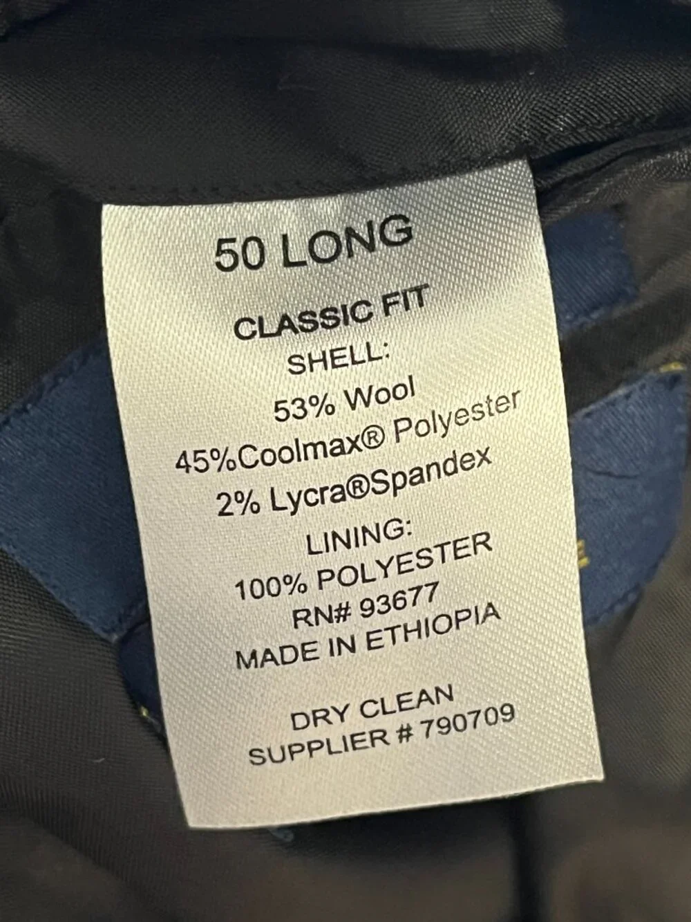 Stafford Classic Fit Coolmax Wool Blend Black Blazer Sport Coat 50 Long